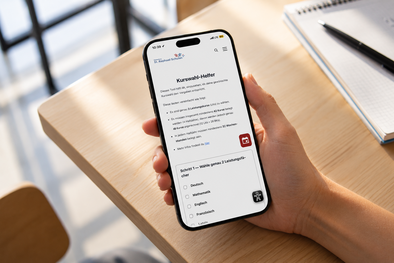 raphael-schulen.de/kurswahl-helfer auf iPhone