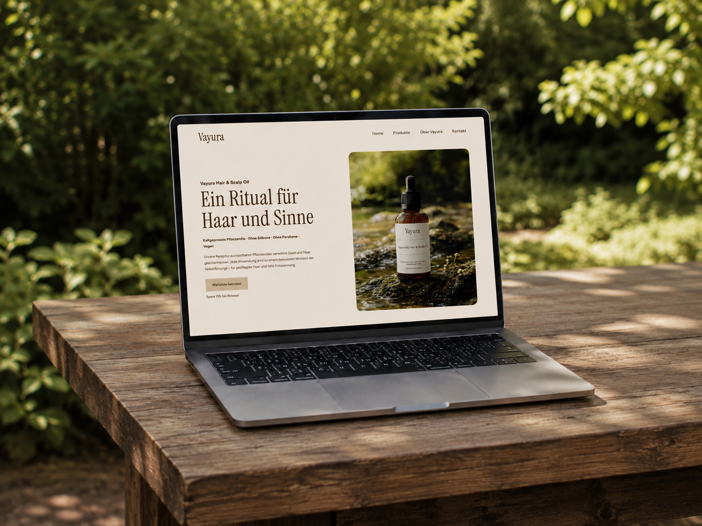 Vayura Cosmetics Website auf einem Laptop