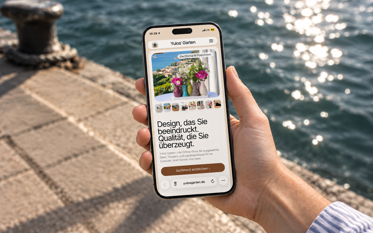 Screenshot von yulosgarten.de Startseite auf Mobil